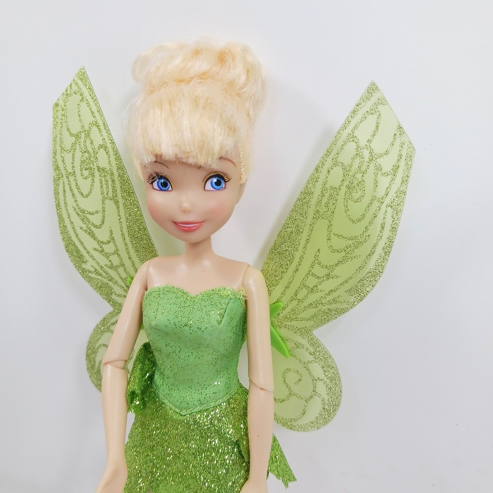 Disney Fairies Tinker Bell 10 Inch Doll Green Glitter Dress Flutter Wings